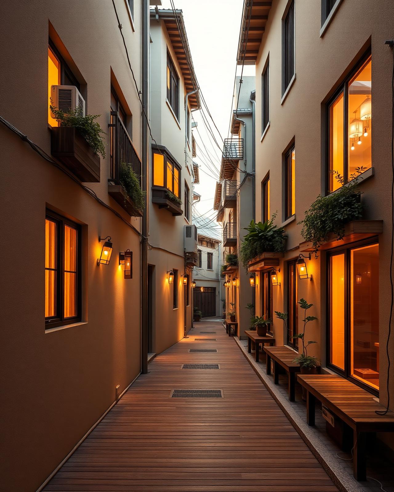 Revitalized alleyway at dusk